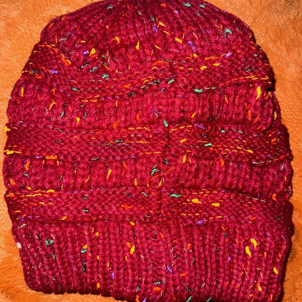 New Ribbed Confetti Knit Beanie Tail Hat for Adultβ